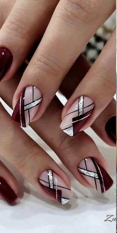 Gel Nail Designs Burgundy Art Ideas, Blk And White Nails, French Nail Art Designs Classy, French Tip Nails Styles, Art Deco Nails Designs, Pink And Burgundy Nails, 2023 Nail Design Trends, Burgundy Nail Ideas Acrylic, Pretty Nail Art Designs Classy