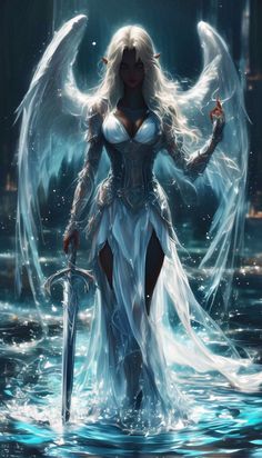 déèsse des drow de la lune, l'épée et la danse Woman With Wings Art, Female Drow Art, Demon Angel, Wings On Back, Dark Fantasy Artwork, Angel Artwork, Marvel Characters Art, Angel Warrior, Ange Demon