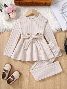 2pcs Young Girl Girls Solid Color Round Neck Long Sleeve Bow Tie Casual Top And Pants Set Multicolor     Plain  Slight Stretch  Young Girls Clothing, size features are:Bust: ,Length: ,Sleeve Length: Top And Pants Set, Floral Dresses Long, Long Sleeves Coats, Brown Plaid, Inspiration Mode, Casual Top, Girls Clothing, Black Long Sleeve, Mens Tank Tops