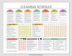 the cleaning schedule is shown in this printable