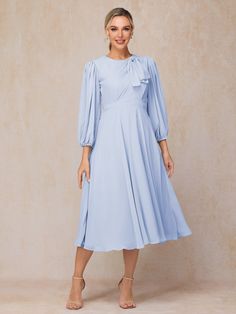 Sky_Blue Detachable Dress, Wedding Guest Dresses Long, Wedding Guest Dresses, Sleeves Dress, Lilac Dress, Mother Of The Bride Dress, Dress Purchase, Groom Style, Tea Length