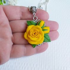 Yellow Necklace. Flower Necklace. Yellow Jewelry. Polymer clay jewelry. Gift for Her Description: material - polymer clay fimo, metal base, waxed lace. Size - length 17 inches, diameter of the pendant - 1.57 * 1.18 inches. Care - respectful, waterproof.  Delicate necklace with  rose. The rose is made by hand. Perfect jewelry for the bride. Gift for mothers day. Christmas present.  If you have any questions, write to me. Handmade Yellow Polymer Clay Jewelry, Handmade Clay Flower Jewelry, Yellow Polymer Clay Jewelry For Gifts, Handmade Polymer Clay Jewelry With Flower Pendant, Flower Charm Polymer Clay Jewelry For Gifts, Polymer Clay Jewelry With Flower Charm Gift, Flower Shaped Polymer Clay Necklaces As Gift, Handmade Polymer Clay Flower Pendant Jewelry, Flower Shape Polymer Clay Necklaces For Gifts