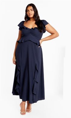 Frill Fee Maxi Dress - navy White Strappy Heels, Resort Wear Dresses, Navy Blue Bridesmaid Dresses, Plus Size Maxi Dress, Midi Dress Plus Size, Denim Short Dresses, Mint Dress, Black Dress With Sleeves, Casual Day Dresses