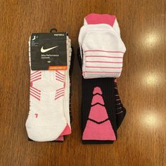 Nwt Nike Two Packages Of 2 Total 4 Pair Of Socks Total Performance Cushioned Football Socks Hot Pink White Identical Pairs Sz L M Packaging Has Small Wear Socks Brand New With No Defects Discount For Buying More More Look For My Other Nike Sock Listings I Have In 5 Other Color Combos Sporty Pink Sports Socks, Sporty Pink Socks For Sports, Nike Non-slip Socks For Sports, Nike Non-slip Sports Socks, Sporty Stretch Pink Socks, Comfortable Breathable Pink Socks, Pink Casual Sports Socks, Pink Breathable Fitted Socks, Nike Sports Socks For Winter