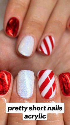 Holiday Manicure Ideas, Pretty Short Nails, Holiday Manicure, Glitter Snowflakes, Festive Nail Designs, Christmas Nail Ideas, Red Christmas Nails, Festive Nail Art, Holiday Nail Designs