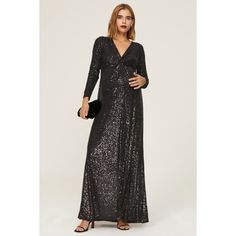 Black sequins (95% Polyester, 5% Elastane). Column. Long sleeves. V-neck. Pull on. 58" from shoulder to hemline. Imported. Maternity Gown, Maternity Gowns, Sequin Gown, Rent The Runway, Closet Designs, Black Sequins, Long Sleeves, V Neck, Long Sleeve