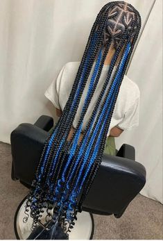 Blue Peekaboo Braids Blue Peekaboo Braids, Long Knotless Braids With Beads, Extra Long Knotless Braids, Lil Girl Hairstyles Braids, Blue And Black Braids, Long Knotless Braids, Blue Peekaboo