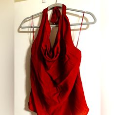 Beautiful Red/Rust Color Silk Halter Tank, Very Flattering. Would Be Perfect With Black Velvet Pants Or Sequin Skirt For The Holidays!! Chic Red Halter Neck Top, Red Sleeveless Formal Tops, Formal Red Sleeveless Top, Red Halter Neck Top For Evening, Red Formal Tops For Summer, Red Formal Summer Tops, Purple Floral Top, Black Velvet Pants, Tie Dye Blouse