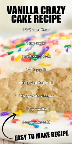 vanilla crazy cake recipe with instructions on how to make it