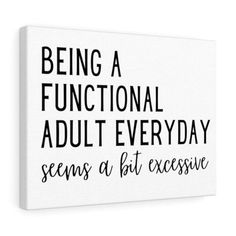 a white canvas with black lettering that says being a functional adult everyday seems at bit excessive