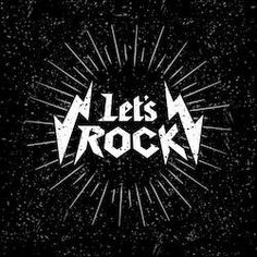 let's rock lettering on black background with stars and sparkles - stock photo