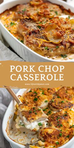 this pork chop casserole is loaded with potatoes, onions and parmesan cheese