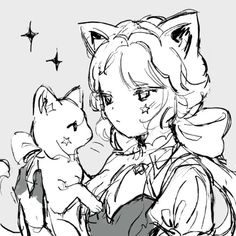 a drawing of a girl holding a cat