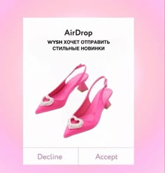 a pair of pink high heels with hearts on the heel and an ad for airdrop