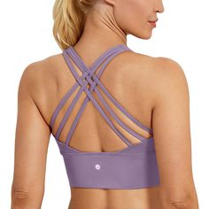 PRICES MAY VARY. Designed for yoga and training. Medium support. Sleek, sweat-wicking fabric with decent compression, so comfortable and 4-way stretch. Wireless yoga bras with removable pads. Scoop neckline. Strappy back provides extra support. Longline design provides more coverage and stability. Built for comfort and low/medium support, this yoga bra has strappy back design for full freedom of movement and a stylish look.
 It's made of soft moisture-wicking fabric and it hugs the body with a g Flowy Athletic Shorts, Yoga Crop Tops, Crz Yoga, Tennis Skirts, Pilates Yoga, Strappy Sports Bras, Padded Sports Bra, Athletic Running, Yoga Bra