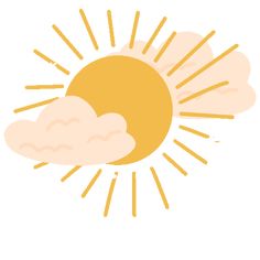 the sun and clouds are shown in this graphic style, with yellow highlights on white background