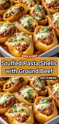 These are super tasty, creamy, and cheesy stuffed pasta shells with ground beef for a weeknight dinner. My family likes pasta dishes very much, so they were very happy to try these Stuffed Pasta Shells with ground beef, ricotta, mozzarella, and parmesan. It tastes so good with crusty bread, hot sauce, and Italian salad. Stuffed Cheesy Shells, Pasta Recipes Stuffed Shells, Beef And Shells Pasta, Giant Stuffed Shells Recipe, Big Shell Noodle Recipes, Large Shell Pasta Recipes Ground Beef, Stuff Pasta Shells Recipe Ground Beef, Recipes With Large Shell Pasta, Beef Stuffed Shells Ricotta