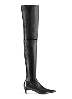 Stretch Nappa leather reaches above the knee in this bold and beautiful kitten heel boot with a center seam for an even more elongating look. Sergio Rossi presents a special collection for St. John. Your footwear will be delivered in a Sergio Rossi shoebox, with St. John branding on the insole. St John Knits, Kitten Heel Boots, Beautiful Kittens, Thigh Boots, Modern Knitting, Heel Boot, How To Stretch Boots, Bold And Beautiful, Sergio Rossi