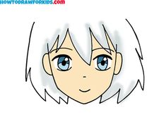 an anime avatar with white hair and blue eyes is shown in this drawing lesson for kids