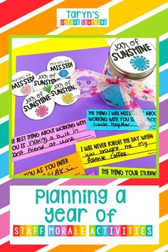 a colorful poster with the words planning a year of school activities on it and some stickers