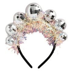 Features: Brand new and high quality Shimmering and shine: This silver disco ball headband is the perfect accessory for those who want to stand out in a crowd Durable and lightweight: Made of high-quality plastic and glass ball, this disco ball headband is comfortable to wear One size fits all: With an adjustable circumference of 55-60cm/21.65-23.62inch, this headband can be worn by adults and children alike Perfect for parties: Whether you're attending a music festival or a themed party, this h Disco Party Costume, Bride To Be Decorations, Ball Accessories, Bachelorette Party Accessories, The Night Is Young, Disco Costume, Vintage Disco, Birthday Headband, Bride Headpiece