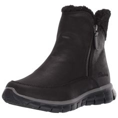 PRICES MAY VARY. 3M scotch Gard(tm) treated upper Slip resistant Warm tech memory foam cushioned comfort insole Cold Weather Boots, Style Sportif, Ski Fashion, Sporty Casual, Snow Boot, Zipper Boots, Faux Fur Fabric, Skechers Women, Fabric Collars