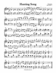 sheet music with the words hunting song