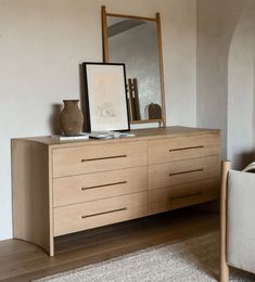 Katelyn Dresser Dressers Minimal Bedroom Dresser, Linen Dresser Storage, Minimalist Bedroom Dressers, Bedroom Drawers Styling, Japandi Dresser, Bedroom Oak Furniture, Light Oak Bedroom, Apartment Bedroom Furniture, Aesthetic Dresser