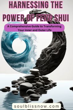 a book cover with the title harnessing the power of being shui, which is surrounded by rocks and water