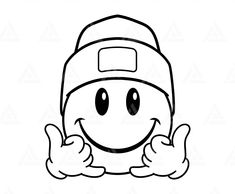 a drawing of a smiley face wearing a hat