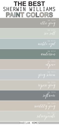 the best sherylin williams paint colors for walls and ceilings, including grays, browns