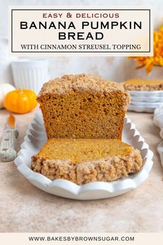 a loaf of easy and delicious banana pumpkin bread with cinnamon streusel topping