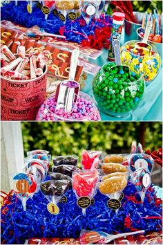 an assortment of candy and candies on display