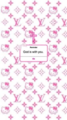 a pink and white pattern with the words god is with you