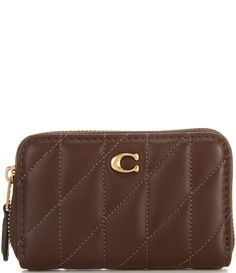 From COACH&#x2C; the Pillow Quilted Small Zip Around Gold Hardware Card Case features:Nappa leatherTwo credit card slotsThree open compartmentsGold-tone hardwareZip-around closureOutside open pocketApprox. 4.25" (L) x 2.75" (H) x .75" (W)Imported. Brown Coach Wallet With Interior Key Chain Holder, Coach Brown Wallet With Card Slots, Brown Coach Coin Purse With Interior Card Slots, Coach Brown Coin Purse With Interior Card Slots, Luxury Coach Coin Purse With Card Slots, Compact Brown Coach Wallet, Coach Leather Coin Purse With Interior Card Slots, Coach Leather Coin Purse With Card Slots, Coach Pillows