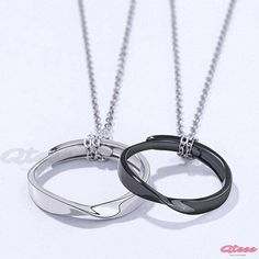 Qteee - Exquisite Sterling Silver Couples Necklace with Rings Pendant Adjustable Black Alloy Ring, Minimalist Alloy Rings For Gifts, Silver Alloy Ring For Anniversary, Silver Alloy Anniversary Ring, Silver Alloy Jewelry With Metal Ring, Silver Alloy Wedding Rings, Silver Alloy Promise Ring, Couples' Silver Stainless Steel Necklaces, Modern Alloy Jewelry With Adjustable Chain