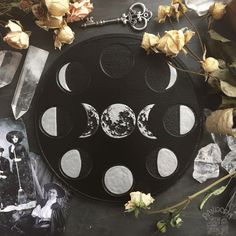 Moon cycle phases design - altar tile - witchy home decor - lunar child - black & white - crystals Occult Magic, Lunar Witch, Witchy Home Decor, Moon Cycle, Witch Shop, Moon Witch, Phases Of The Moon, Moon Cycles