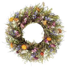 a wreath made out of flowers on a white background