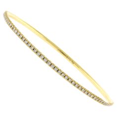 From Tiffany & Co, this 18 karat gold bangle bracelet with diamonds is from the Metro collection. • Metal: 18kt Yellow Gold • Circa: 2020s • Gemstone: 104Diamonds=.65 carats • Dimensions: 2 3/8 circumference • Packaging: Tiffany pouch • Condition: Excellent Condition Simple Gold Bangle Tiffany & Co., Tiffany And Co Bracelet, Bracelet With Diamonds, Gold Bangle Bracelet, Tiffany And Co, Gold Bangle, Gold Bangles, Gold Beads, Tiffany & Co.