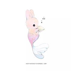 a drawing of a pink and white mermaid holding a baby bird in her arms with bubbles coming out of it's mouth