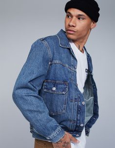 Levi's Type 2 Trucker Jacket. This Vintage-Inspired Jacket Is A Throwback To Levi's® Type Ii Trucker Jacket, Which Is Known For Its Unique Pleated Detail And Two-Flap Pocket Design. This Reproduction Features A Sportier, Unique Construction: Using Bar Tacks Instead Of Box Pleats, And Looser, More Curved Tailoring In Through The Back, This Trucker Jacket's Shape Shares Some Similarities With A Bomber Jacket. A Sportier Take On Our Type Ii Trucker Jacket Style, Made In Our Most Premium Fabric And Casual Fitted Outerwear With Double-needle Sleeve, Fitted Streetwear Outerwear With Flap Pockets, Winter Denim Outerwear With Double-needle Sleeve, Fitted Outerwear With Flap Pockets For Streetwear, Urban Denim Jacket With Double-needle Sleeve For Fall, Urban Outerwear With Snap Buttons For Spring, Fiancé Gifts, Mens Trucker Jacket, Male Portrait Poses