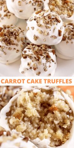 carrot cake truffles with white frosting and nuts