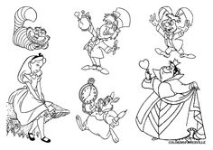 some cartoon characters from the animated movie beauty and the beast, with their faces outlined in black and white