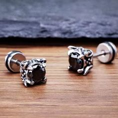 Mens Womens Black CZ Ear Stud Earrings Punk Retro Rock Jewelry Stainless Steel | eBay Black Earrings Men, Goth Ring, Om Bracelet, Tattoo And Piercings, Mens Earrings Studs, Men's Earrings, Earrings Punk, Black Stud Earrings, Surgical Steel Earrings