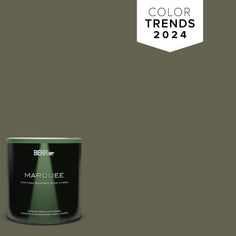 a can of paint that is green and has the words color trend in white on it