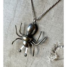 A Very Unusual Piece Of Mid Century Modern Jewelry. The Spider Is Handmade From The 60's And The Chain Is Sterling Silver, 20 1/2" Rope Chain With A Spring Clasp. It Has A Handmade Feel. The Length And Style Of Chain Can Be Changed Depending On Stock Availabilities. A Statement Piece For Sure, One Of A Kind. I Have Seen Smaller Spiders But Not This Size 2" X 1 5/8" Thank You For Visiting Hattie Maude Vintage ! Buying A Piece Of History Is The Best Way To Shop Sustainably !!! And Please Reach Out With Any Questions ! Mid Century Modern Jewelry, Spider Pendant, Mid Century Pendant, The Spider, Antique Earrings, Victorian Jewelry, Necklace Sterling Silver, Rope Chain, Sterling Silver Chain