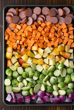 a tray filled with different types of vegetables