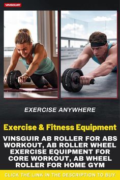 an advertisement for exercise and fitness equipment, with two images of a woman doing push ups