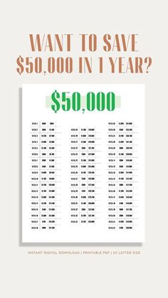 a poster with the words want to save $ 50, 000 in 1 year?