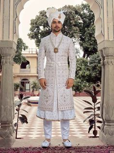 Men White Wedding Groom Sherwani Designer custom made white hand floral fully embroidered jacket style sherwani with chudidar in UK . The latest heavy silk embroidered sherwani is best choice for groom . It is suited for Indian and Pakistani wedding wear . White Sherwani, Sherwani For Groom, Groom Sherwani, Wedding Wear, Anarkali, Wedding Outfit, Indian Wedding, For Men